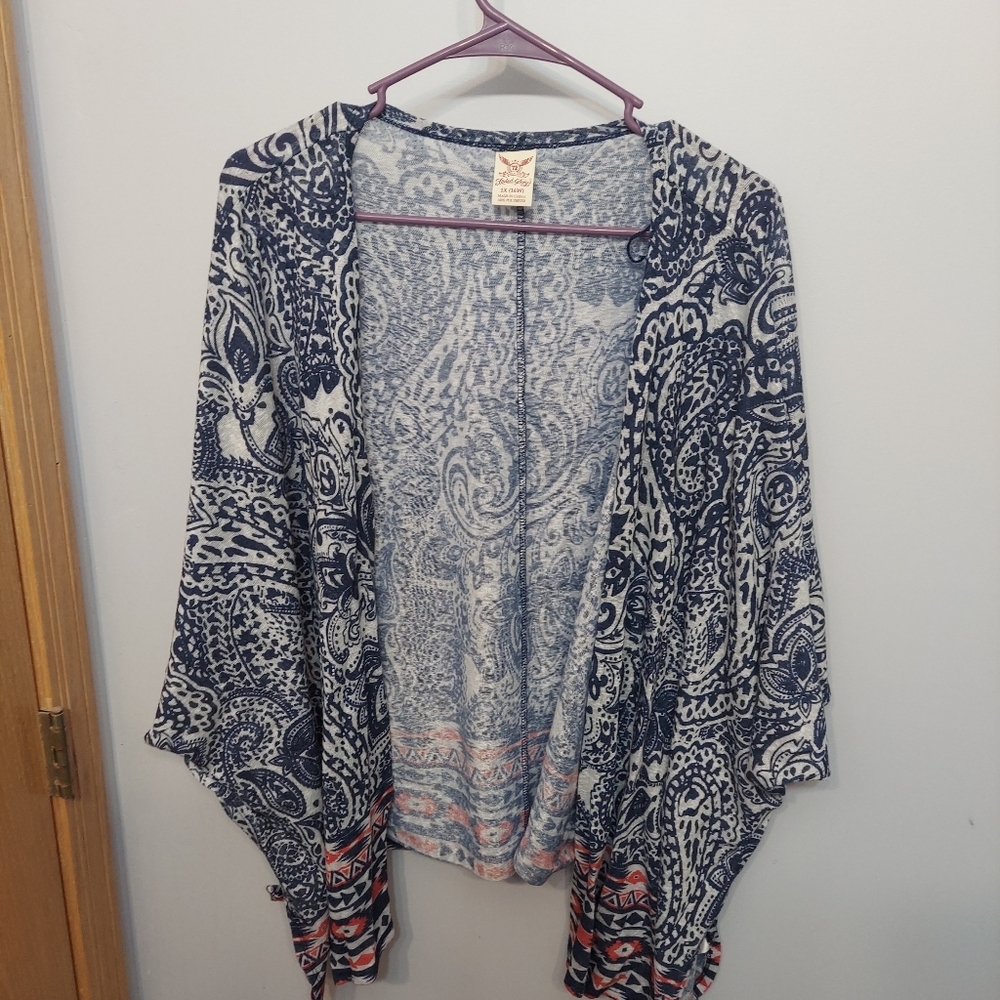Kimono blue paisley flowy 1x Faded Glory